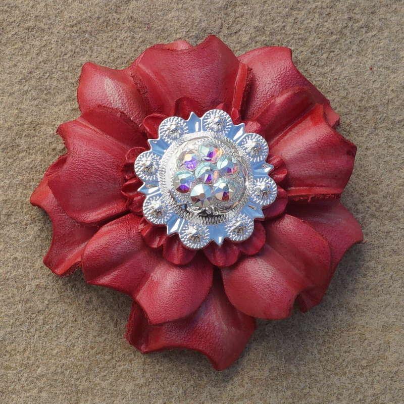 Pink Carnation Flower With Bright Silver AB 1" Concho