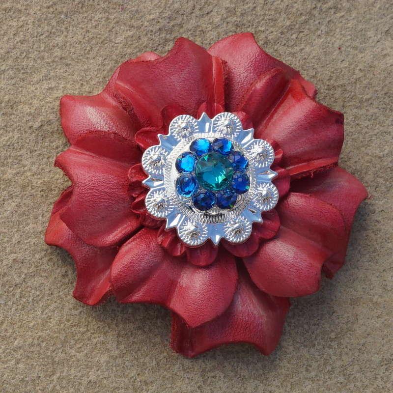 Pink Carnation Flower With Bright Silver Teal and Capri 1" Concho