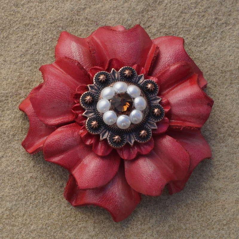 Pink Carnation Flower With Copper Topaz and Pearl 1" Concho