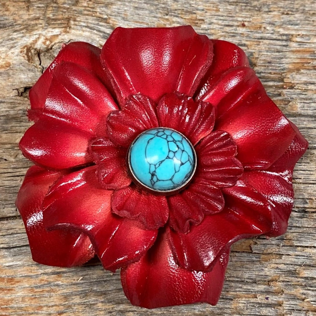 Hand Painted Leather Flowers - Carnations - Round Turquoise Cabochons — view 2