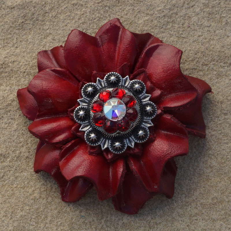 Red Carnations Leather Flowers - 1" Crystal Conchos - Options — view 3