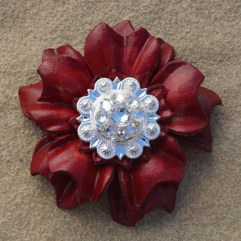 Red Carnations Leather Flowers - 1" Crystal Conchos - Options — view 7