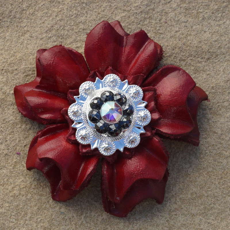Red Carnations Leather Flowers - 1" Crystal Conchos - Options — view 5