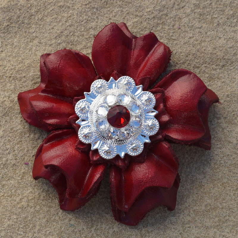 Red Carnations Leather Flowers - 1" Crystal Conchos - Options — view 8