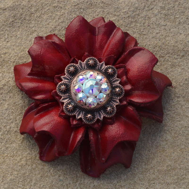 Red Carnations Leather Flowers - 1" Crystal Conchos - Options — view 9