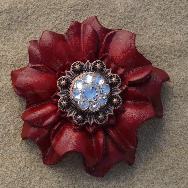 Red Carnations Leather Flowers - 1" Crystal Conchos - Options — view 6