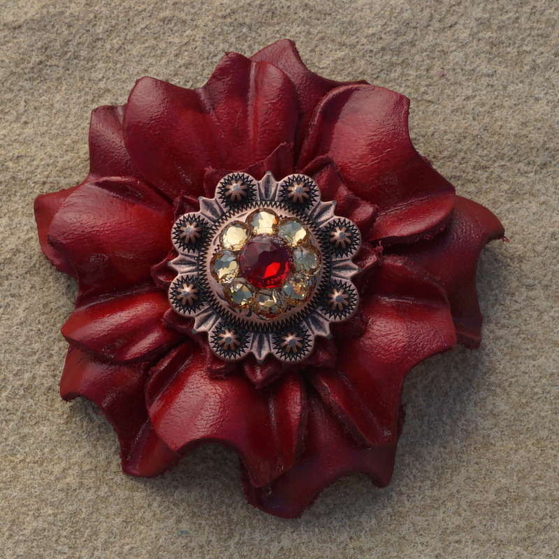 Red Carnations Leather Flowers - 1" Crystal Conchos - Options — view 4