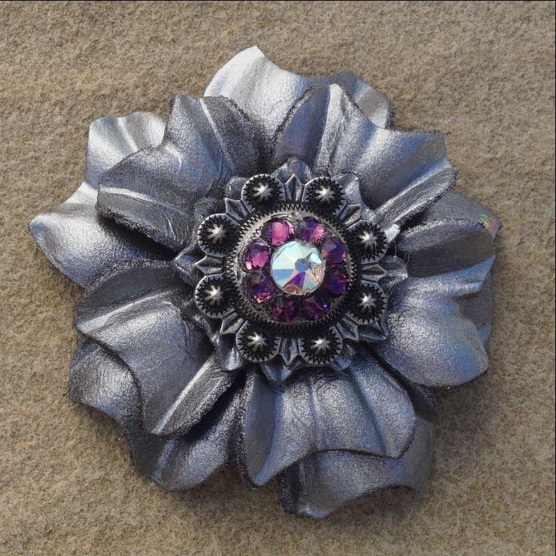 Silver Carnation Flower With Antique Silver Amethyst and AB 1" Concho