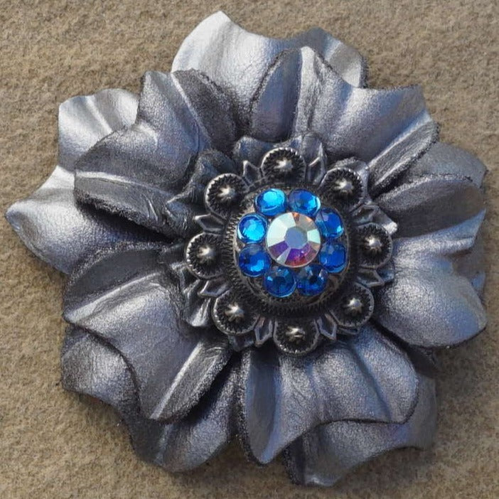 Silver Carnations Leather Flowers - 1" Crystal Conchos - Options — view 9