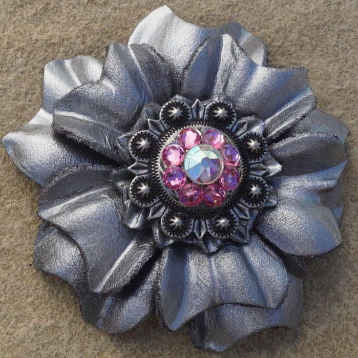 Silver Carnations Leather Flowers - 1" Crystal Conchos - Options — view 4