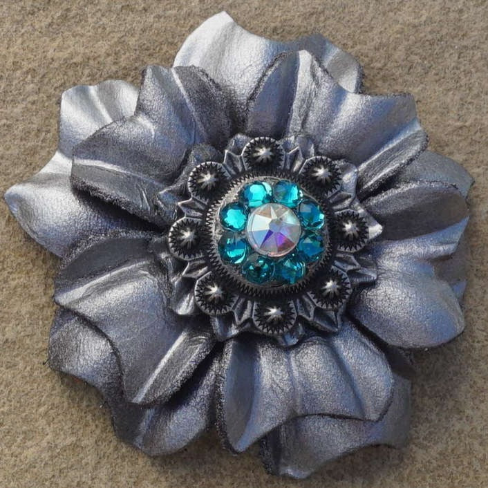Silver Carnations Leather Flowers - 1" Crystal Conchos - Options — view 6