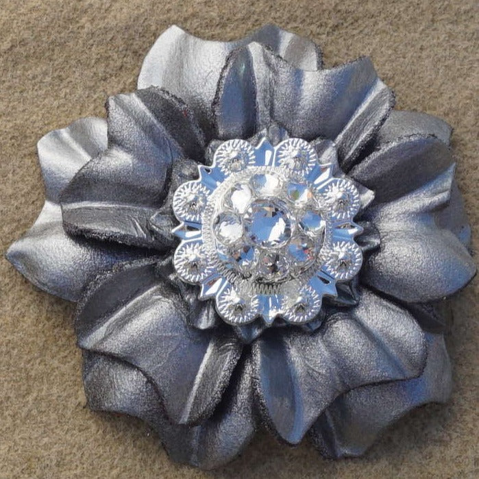 Silver Carnations Leather Flowers - 1" Crystal Conchos - Options — view 10