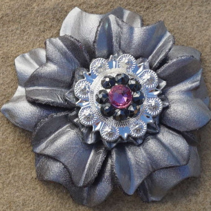 Silver Carnations Leather Flowers - 1" Crystal Conchos - Options — view 2