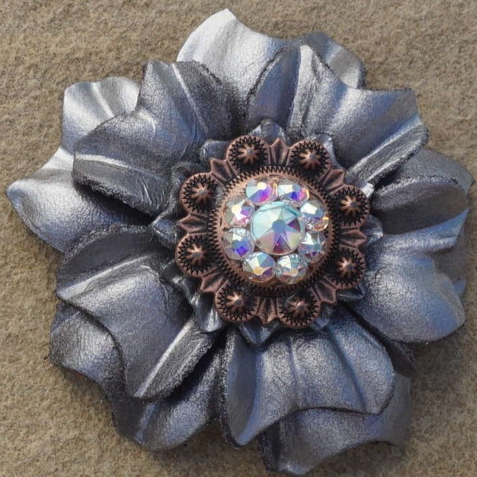 Silver Carnations Leather Flowers - 1" Crystal Conchos - Options — view 3