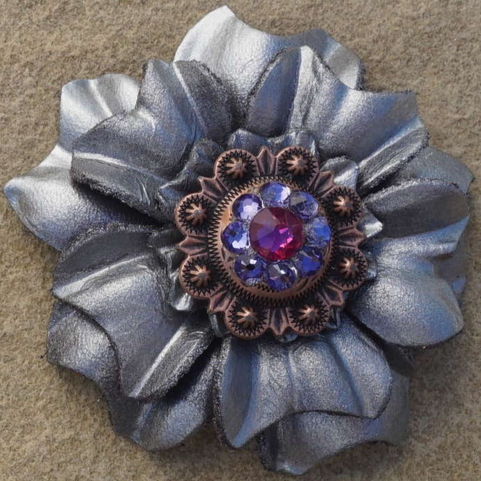 Silver Carnations Leather Flowers - 1" Crystal Conchos - Options — view 5