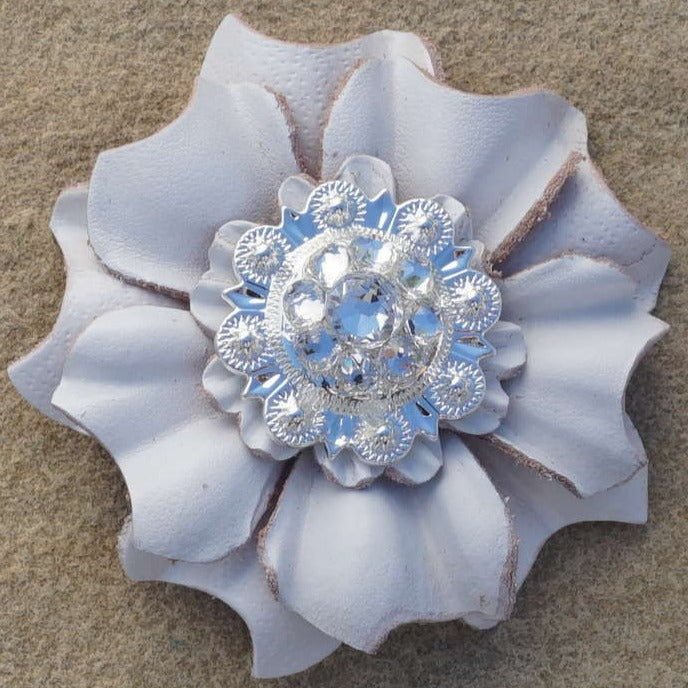 White Carnations Leather Flowers - 1" Crystal Conchos - Options — view 4