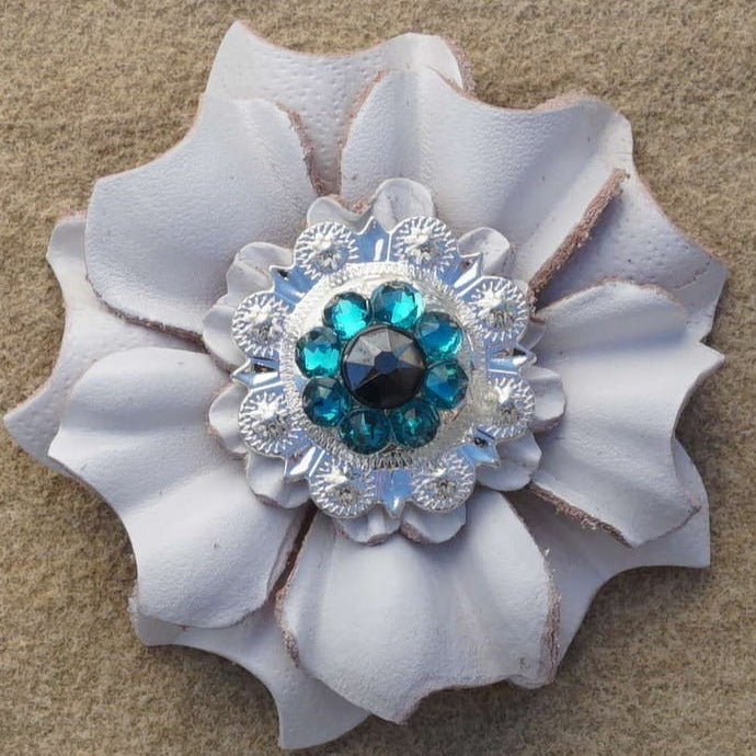 White Carnations Leather Flowers - 1" Crystal Conchos - Options — view 2