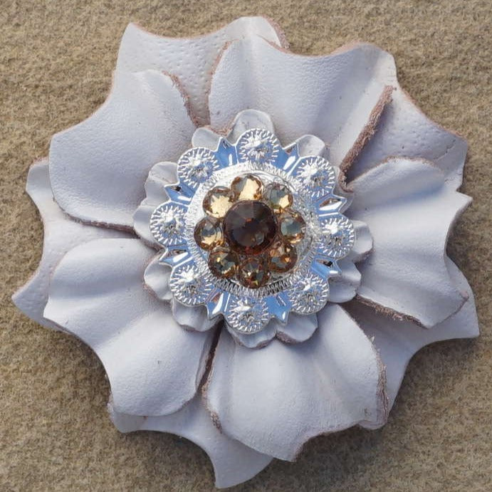 White Carnations Leather Flowers - 1" Crystal Conchos - Options — view 6