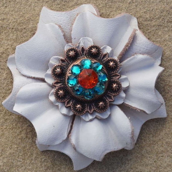 White Carnations Leather Flowers - 1" Crystal Conchos - Options — view 8