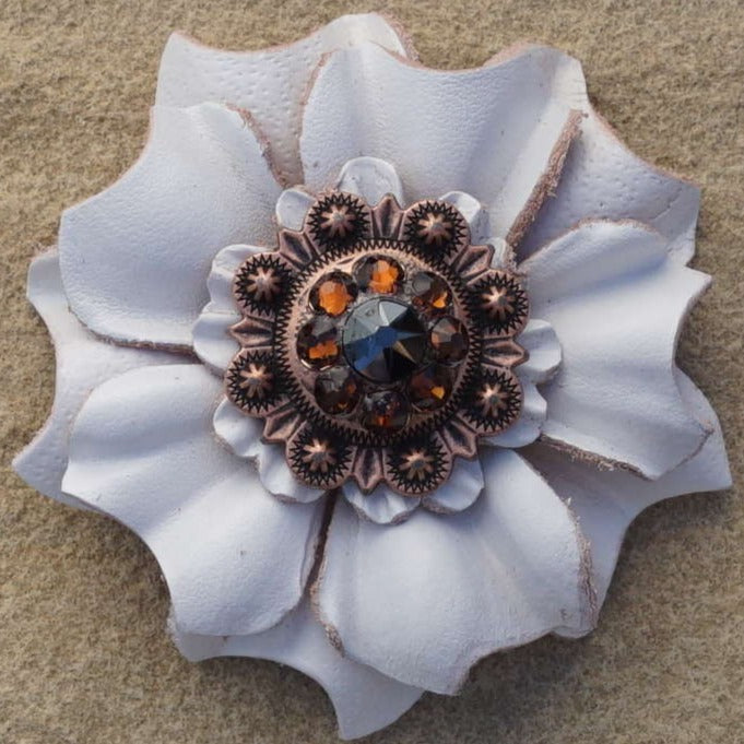 White Carnations Leather Flowers - 1" Crystal Conchos - Options — view 3