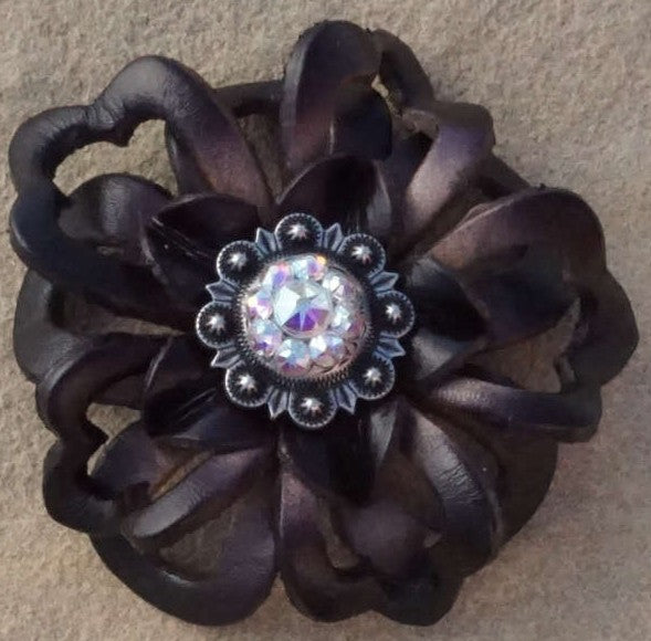 Black Lotus Flower With Antique Silver AB 1" Concho