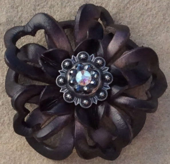Black Lotus Leather Flowers - 1" Crystal Conchos - Options — view 2