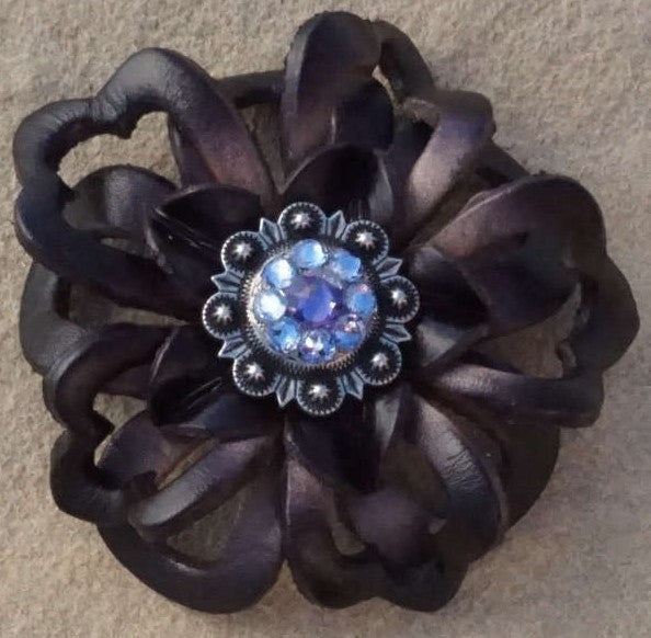 Black Lotus Leather Flowers - 1" Crystal Conchos - Options — view 7