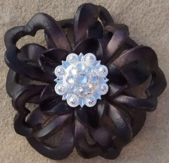Black Lotus Flower With Bright Silver Clear 1" Concho