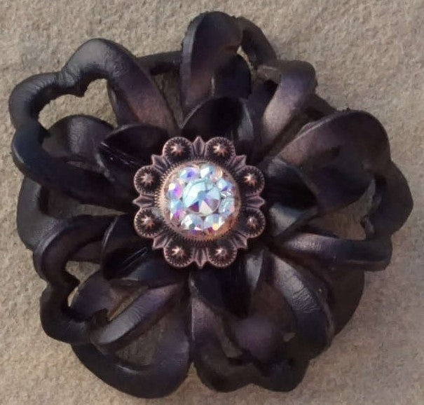 Black Lotus Flower With Copper AB 1" Concho