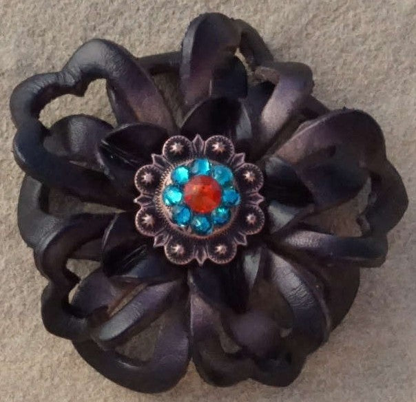 Black Lotus Leather Flowers - 1" Crystal Conchos - Options — view 6