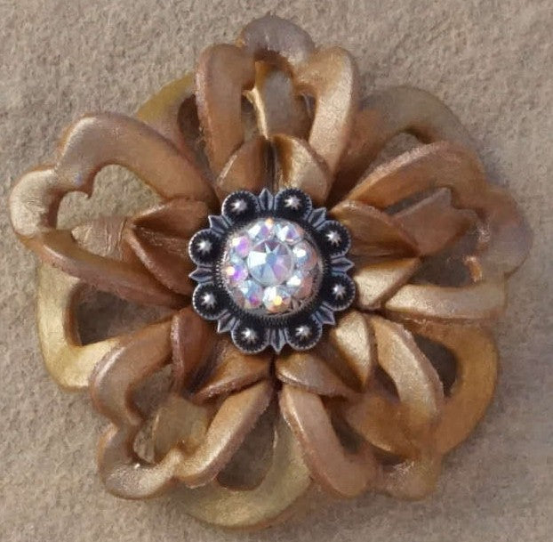 Gold Lotus Flower With Antique Silver AB 1" Concho