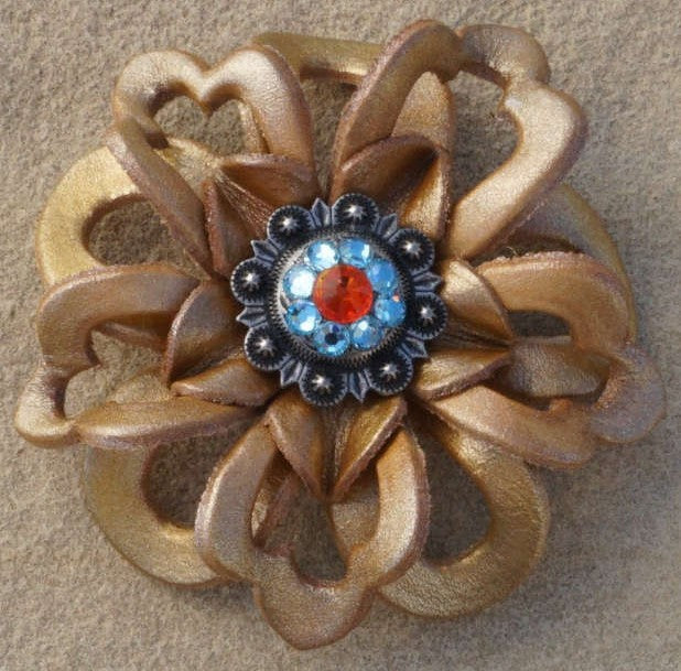 Gold Lotus Leather Flowers - 1" Crystal Conchos - Options — view 2