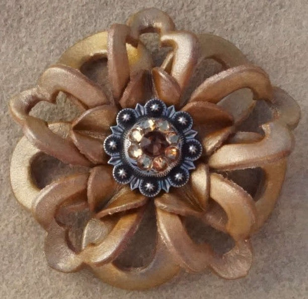 Gold Lotus Flower With Antique Silver Topaz and Champagne 1" Concho