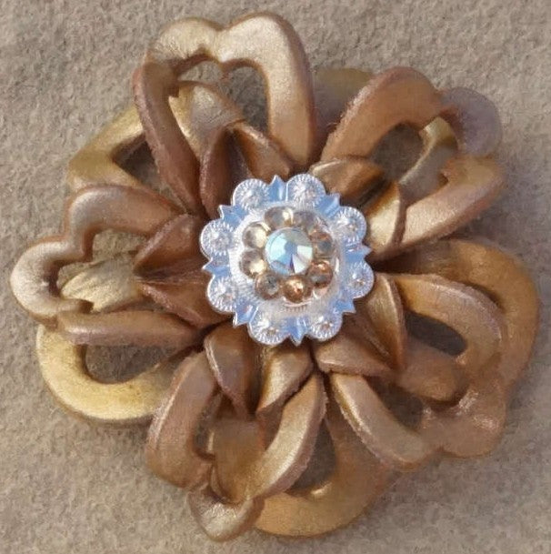 Gold Lotus Leather Flowers - 1" Crystal Conchos - Options — view 7
