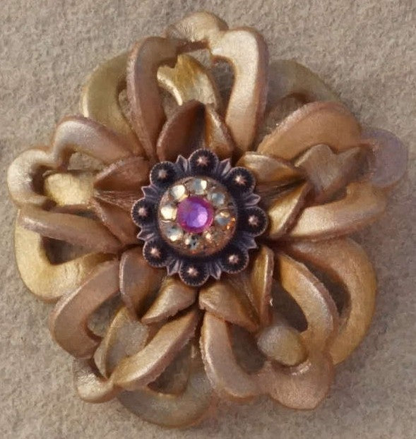 Gold Lotus Flower With Copper Pink and Champagne 1" Concho