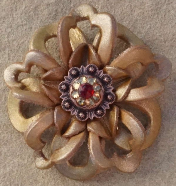 Gold Lotus Flower With Copper Ruby and Champagne 1" Concho