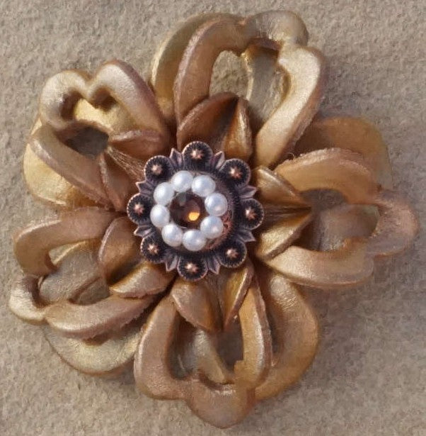 Gold Lotus Leather Flowers - 1" Crystal Conchos - Options — view 8