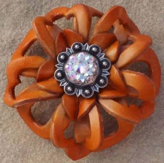 Orange Lotus Leather Flowers - 1" Crystal Conchos - Options — view 3