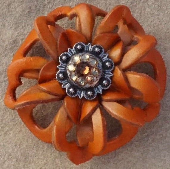 Orange Lotus Leather Flowers - 1" Crystal Conchos - Options — view 6