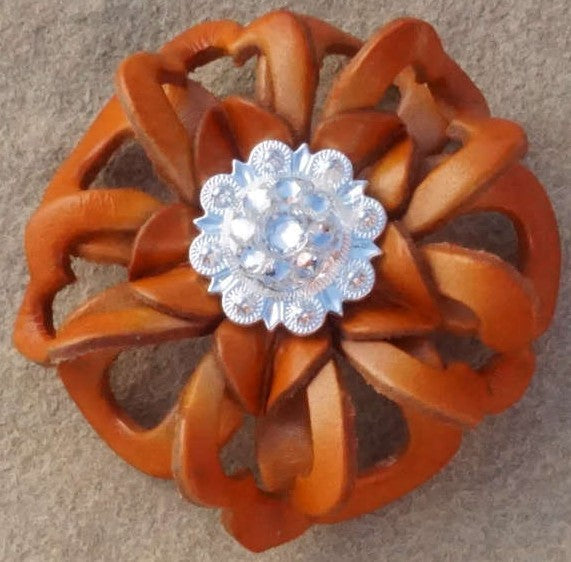 Orange Lotus Leather Flowers - 1" Crystal Conchos - Options — view 8