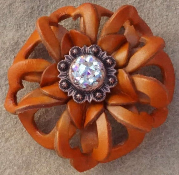 Orange Lotus Leather Flowers - 1" Crystal Conchos - Options — view 4