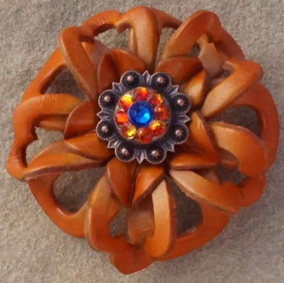 Orange Lotus Leather Flowers - 1" Crystal Conchos - Options — view 7