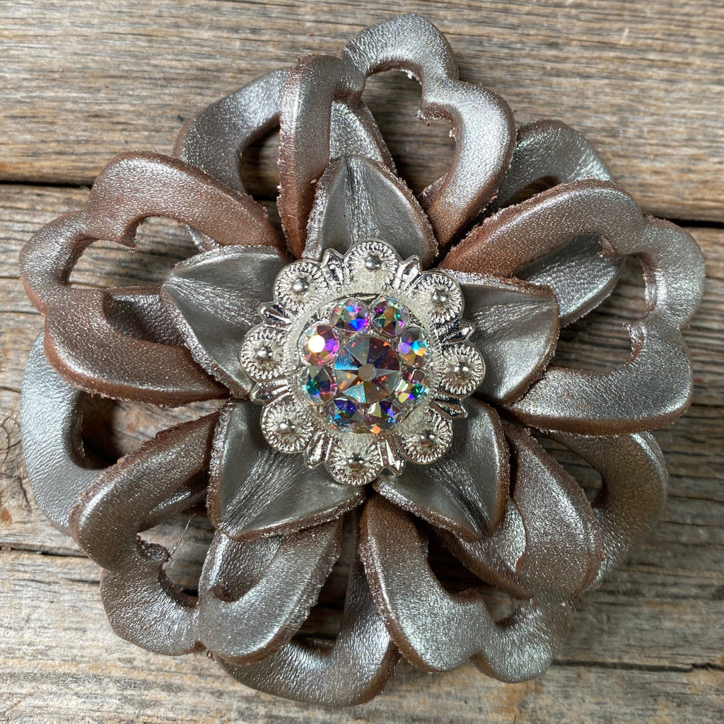 Silver Lotus Leather Flowers - 1" Crystal Conchos - Options — view 2