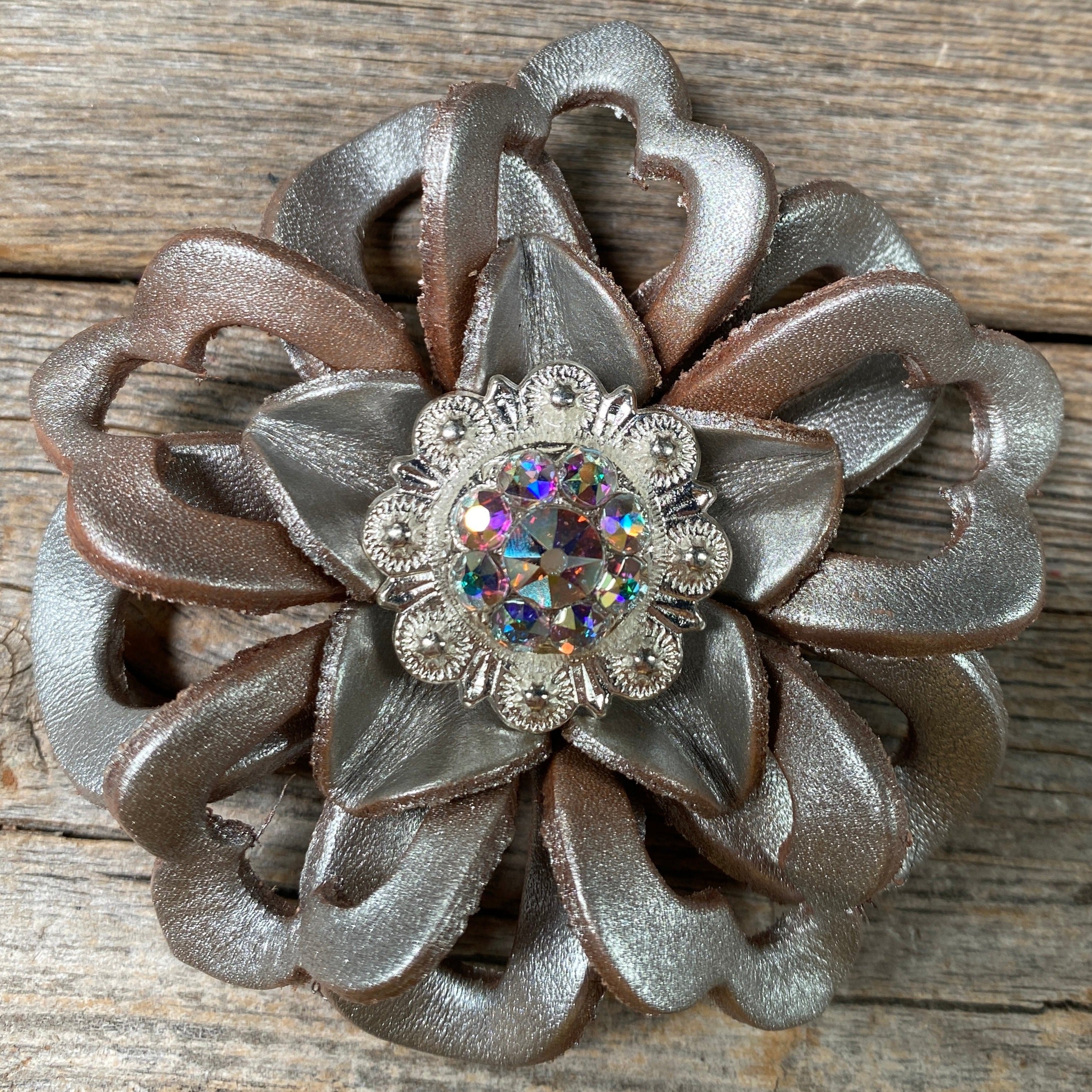 Silver Lotus Leather Flowers - 1" Crystal Conchos - Options — view 2