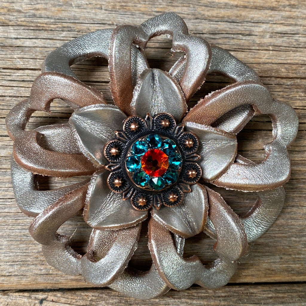 Silver Lotus Leather Flowers - 1" Crystal Conchos - Options — view 5