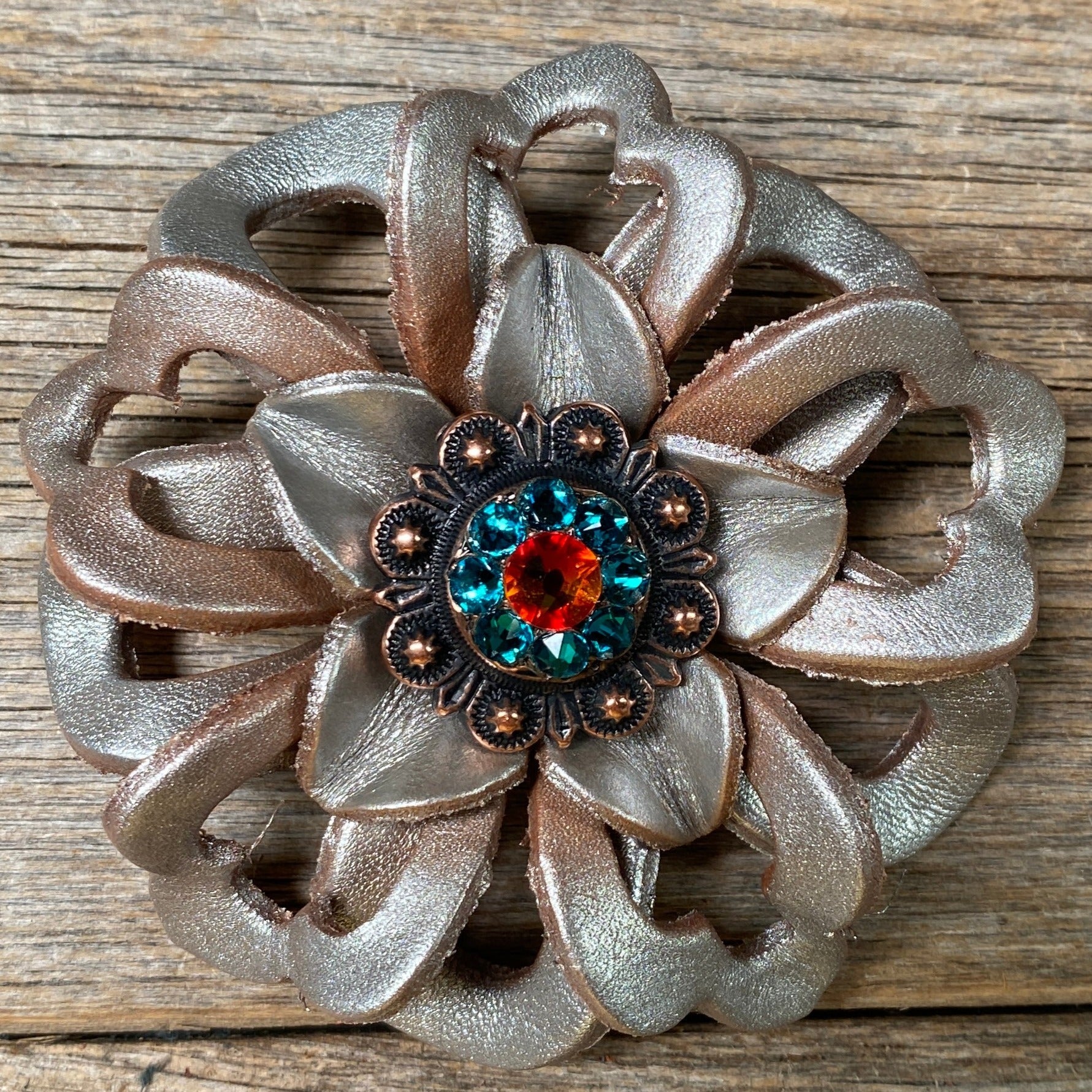 Silver Lotus Leather Flowers - 1" Crystal Conchos - Options — view 5