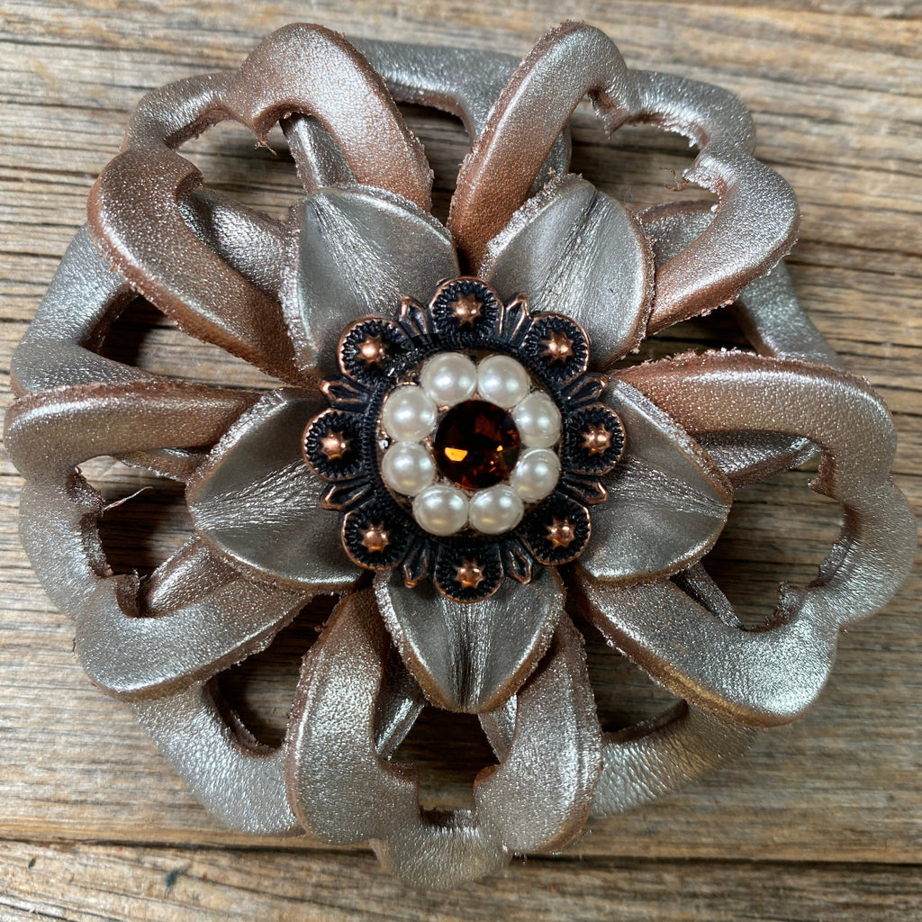 Silver Lotus Leather Flowers - 1" Crystal Conchos - Options — view 3