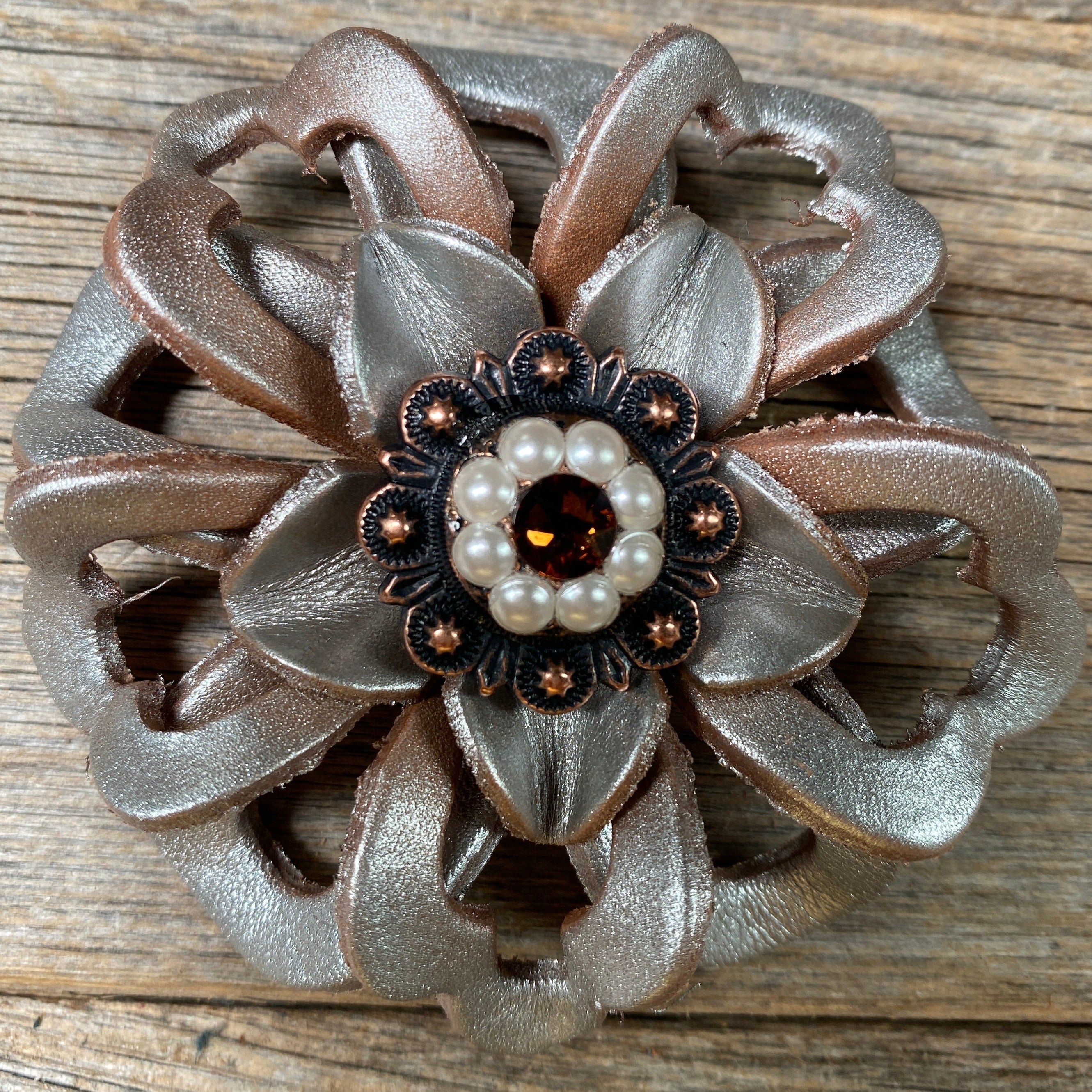 Silver Lotus Leather Flowers - 1" Crystal Conchos - Options — view 3