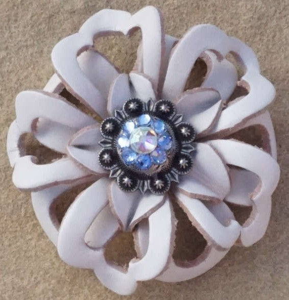White Lotus Flower With Antique Silver Light Sapphire and AB 1" Concho