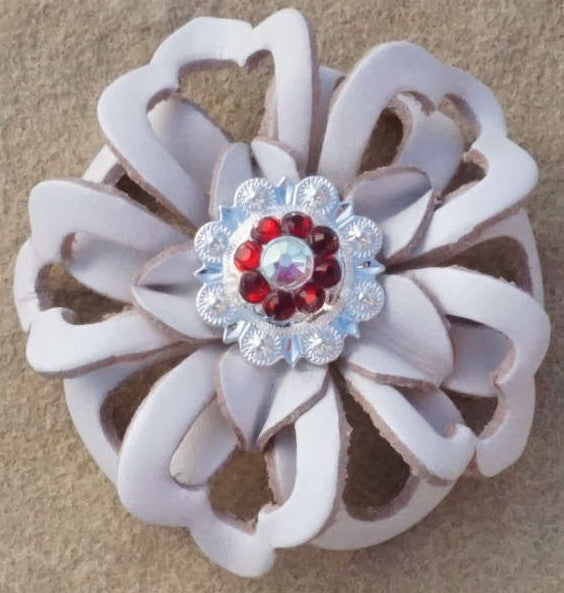 White Lotus Flower With Bright Silver Ruby and AB 1" Concho